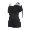 T-shirt à Bretelle Epaule Dénudée en Couleur Unie à Lacets de Grande Taille - Noir 5X