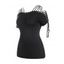 T-shirt à Bretelle Epaule Dénudée en Couleur Unie à Lacets de Grande Taille - Noir 5X