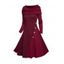 Cable Knit Panel Long Sleeve Knit Dress Mock Button Cowl Neck A Line Knitted Dress - DEEP GREEN XXL