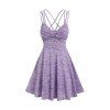 Space Dye Print Mini Dress Crisscross Back Strappy Dress Front Twisted Casual Dress - LIGHT PURPLE S