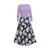 Flower Print Twist Front Cami Dress and Cropped Cardigan - LIGHT PURPLE XL