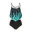 Maillot de Bain Tankini Croisé Gainant Découpé à Imprimé Pieuvre en Treillis à Volants de Plage - Noir L