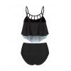 Maillot de Bain Tankini Croisé Gainant Découpé à Imprimé Pieuvre en Treillis à Volants de Plage - Noir XL