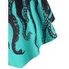 Tummy Control Swimsuit Gothic Bathing Suit Octopus Print Cut Out Crisscross Summer Beach Tankini Swimwear - BLACK 2XL