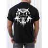 T-shirt Décontracté à Imprimé Chat et Pentacle à Manches Courtes à Col Rond - Noir XXXL