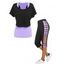 Ensemble de Tops en Blocs de Couleurs à Manches Courtes et Legging Court Panneau en Treillis - multicolor S
