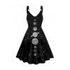 Mini Robe Ligne A Anneau O à Imprimé Etoile Planète Galaxie à Taille Haute à Bretelle - Noir L