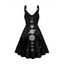 Mini Robe Ligne A Anneau O à Imprimé Etoile Planète Galaxie à Taille Haute à Bretelle - Noir L