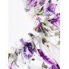Butterfly Flower Print T Shirt Ruffle Off The Shoulder Lace Up Colorblock Asymmetrical Hem Long Tee - LIGHT PURPLE XL