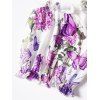 T-shirt Asymétrique à Imprimé Fleur et Papillon en Blocs de Couleurs à Epaule Dénudée à Lacets - Violet clair XL
