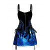 Galaxy Octopus Print Lace Up Mini Dress Half Zipper Adjustable Buckle Strap Dress - BLUE M