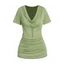 T-shirt Décontracté Chiné Drapé avec Chaîne Anneau en O Manches Courtes à Col Bénitier - Vert clair XXL