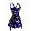 Gothic Dress Skull Butterfly Print Zip Up Lace Up Adjustable Strap High Waisted A Line Mini Dress