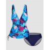 Ensemble de Bikini de Bain Tankini Rembourré Modeste à Imprimé Fleur Tropicale à Col Plongeant - multicolor M