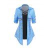 T-shirt à Imprimé 3D Boutonné à Ourlet Pointu en Faux Deux Pièces - Bleu clair XL
