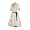 Mini Robe Ligne A Plissée Ceinturée Contrastée à Taille Haute à Col Relevé à Faux Bouton - Jaune clair L