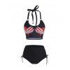 Ensemble de Bikini de Bain Paddé Imprimé Coeur Squelette en Dentelle à Col Halter à Taille Haute de Swimwear - Noir XXL