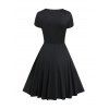 Mini Robe Ligne A Gothique Superposée avec Œillet en Dentelle en Couleur Unie à Taille Haute - Noir L