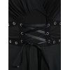 Mini Robe Ligne A Gothique Superposée avec Œillet en Dentelle en Couleur Unie à Taille Haute - Noir L