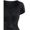 Mini Robe Ligne A Gothique Superposée avec Œillet en Dentelle en Couleur Unie à Taille Haute - Noir L