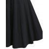 Mini Robe Ligne A Gothique Superposée avec Œillet en Dentelle en Couleur Unie à Taille Haute - Noir L