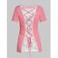T-shirt Transparent en Dentelle avec Lacets - Rose clair XXL