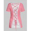 T-shirt Transparent en Dentelle avec Lacets - Rose clair XXXL