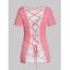 T-shirt Transparent en Dentelle avec Lacets - Rose clair XXXL