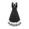 Colorblock High Low Dress Cross Back Surplice Plunge Midi Dress Casual Sleeveless Asymmetric Dress - BLACK XL