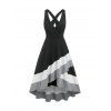 Colorblock High Low Dress Cross Back Surplice Plunge Midi Dress Casual Sleeveless Asymmetric Dress