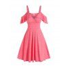 Ruffled Cold Shoulder Mini Dress - LIGHT PINK XXXL