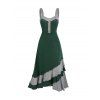 Summer Contrast Colorblock Layered Ruffle Cami Mid Calf Dress - MEDIUM SEA GREEN XL