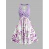 Mini Robe Léopard Ceinturée Croisée Plongeante à Lacets de Cottagecore - Violet clair L
