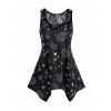 Débardeur Asymétrique Panneau en Dentelle à Imprimé Fleur Lune Etoile et Soleil - Noir L