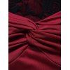 See Thru Rose Lace Panel Tank Top Twisted Ruched Casual Tank Top - DEEP RED L