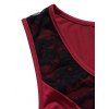 See Thru Rose Lace Panel Tank Top Twisted Ruched Casual Tank Top - DEEP RED XXL