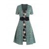 Mini Robe Linge A Ceinturée Chinée Panneau à Carreaux à Taille Haute Faux Deux Pièces - Vert M