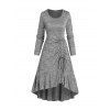 Robe Mi-Longue Haute Basse Brillante à Volants avec Bouton - Gris Clair XL