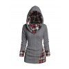 Pull à Capuche Boutonné à Carreaux Imprimé en Tricot à Câble à Col Châle - Gris XXL
