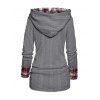 Pull à Capuche Boutonné à Carreaux Imprimé en Tricot à Câble à Col Châle - Gris XXL