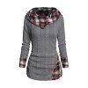 Pull à Capuche Boutonné à Carreaux Imprimé en Tricot à Câble à Col Châle - Gris XXL