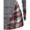 Pull à Capuche Boutonné à Carreaux Imprimé en Tricot à Câble à Col Châle - Gris XXL
