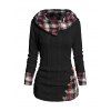 Pull à Capuche Boutonné à Carreaux Imprimé en Tricot à Câble à Col Châle - Noir S