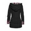 Pull à Capuche Boutonné à Carreaux Imprimé en Tricot à Câble à Col Châle - Noir S