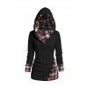 Pull à Capuche Boutonné à Carreaux Imprimé en Tricot à Câble à Col Châle - Noir S