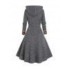 Robe en Maille à Capuche à Rayures Colorées en Ligne A avec Faux Bouton à Manches Longues - Gris M