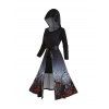 Ensemble de Robe à Capuche D'Halloween à Imprimé Chauve-souris Panneau en Dentelle à Manches Longues Deux Pièces - Gris Foncé M