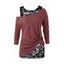 Two Piece Top Sheer Floral Lace Tank Top And Solid Color Knit Textured Long Sleeve T Shirt Skew Neck Casual Top - RED S