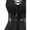Gothic Outft Punk Lace Up D-ring Eyelet A Line Dress And Choker Necklace Hanging Earrings Set - BLACK S