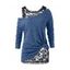 Two Piece Top Sheer Floral Lace Tank Top And Solid Color Knit Textured Long Sleeve T Shirt Skew Neck Casual Top - RED S